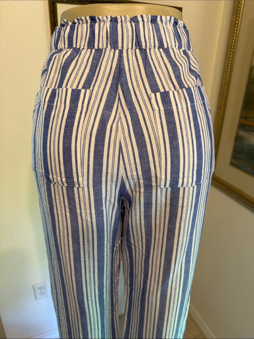 NWOT LOFT Blue & White Striped Linen Drawstring Pants w/Pockets - Picture 11 of 15